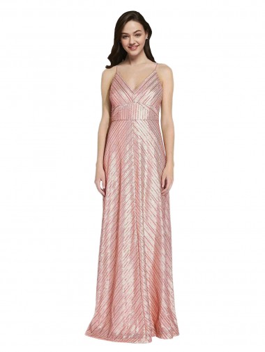Cheap Sleeveless V-Neck Sequin Rose Gold Long Formal Dress Canada