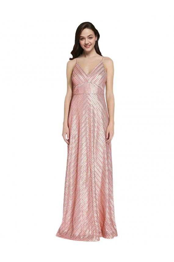 Cheap Sleeveless V-Neck Sequin Rose Gold Long Formal Dress Canada