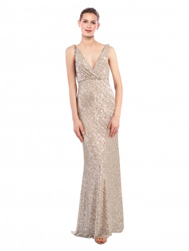 Cheap Sleeveless V-Neck Sequin & Sparkling Sequin Silver Long Formal Dress Canada