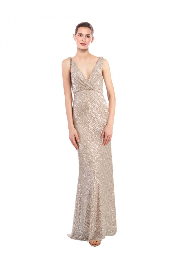 Cheap Sleeveless V-Neck Sequin & Sparkling Sequin Silver Long Formal Dress Canada