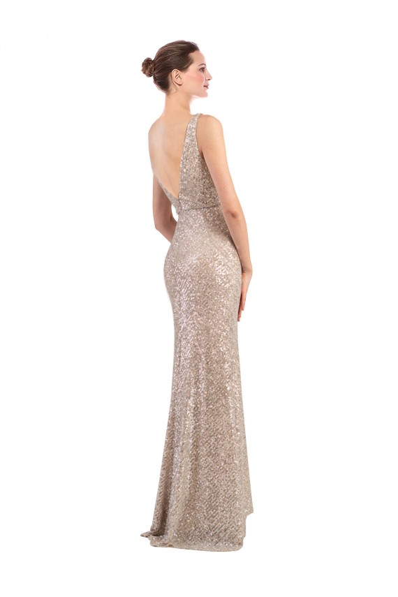 Cheap Sleeveless V-Neck Sequin & Sparkling Sequin Silver Long Formal Dress Canada