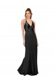 Cheap Sleeveless V-Neck Silky Satin Black Long Black Tie Formal Dress Canada