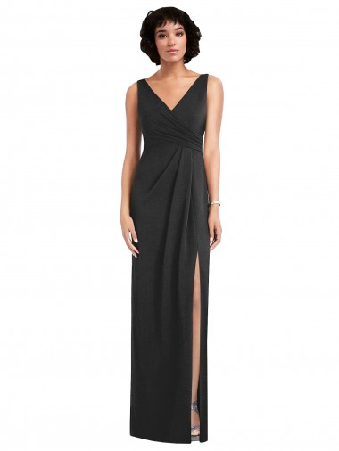 Cheap Sleeveless V-Neck Spandex Black Sheath Long Formal Dress Canada