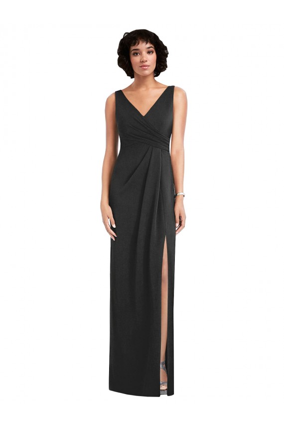 Cheap Sleeveless V-Neck Spandex Black Sheath Long Formal Dress Canada