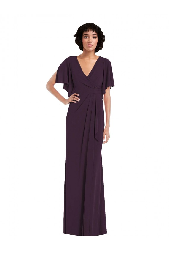 Cheap Split Sleeves V-Neck Spandex Grape Long Formal Dress Canada