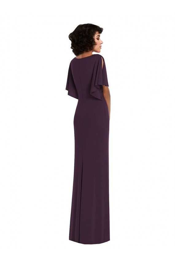 Cheap Split Sleeves V-Neck Spandex Grape Long Formal Dress Canada