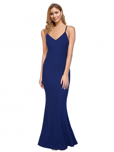 Cheap Sleeveless V-Neck Stretch Crepe Royal Blue Long Formal Dress Canada