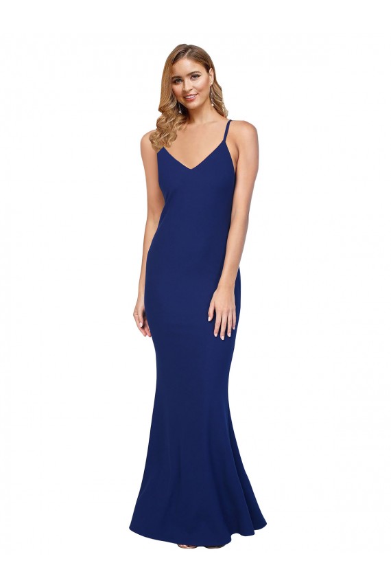Cheap Sleeveless V-Neck Stretch Crepe Royal Blue Long Formal Dress Canada