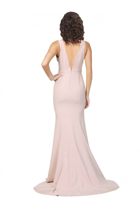 Cheap Sleeveless V-Neck Stretch Crepe Pink Sweep Train Black Tie Formal Dress Canada