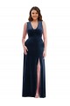 Cheap Sleeveless V-Neck Stretch Velvet Dark Navy Long Formal Plus Size Formal Dress Canada