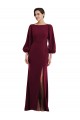 Cheap Long Sleeves Bateau Neck Stretch Crepe Burgundy Gold Long Formal Dress Canada