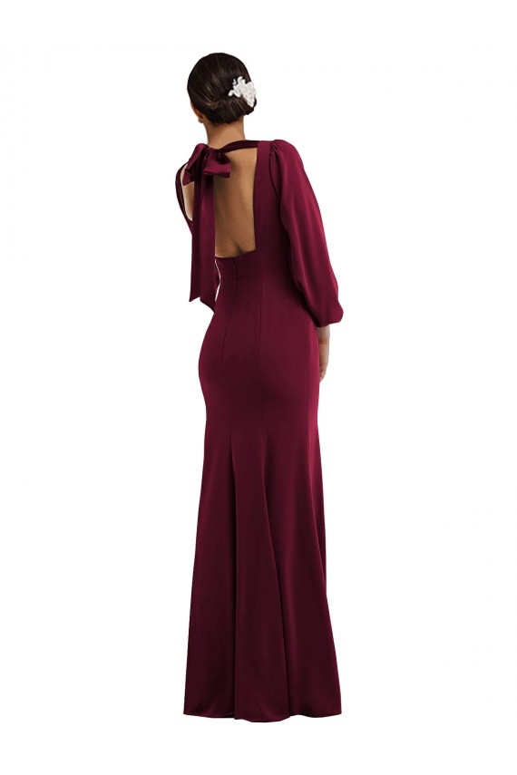 Cheap Long Sleeves Bateau Neck Stretch Crepe Burgundy Gold Long Formal Dress Canada