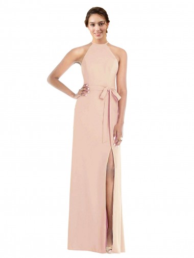 Cheap Sleeveless Halter Neck Stretch Crepe Nude Long Formal Dress Canada