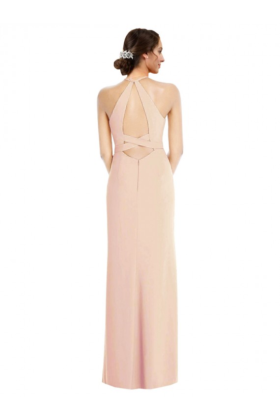 Cheap Sleeveless Halter Neck Stretch Crepe Nude Long Formal Dress Canada