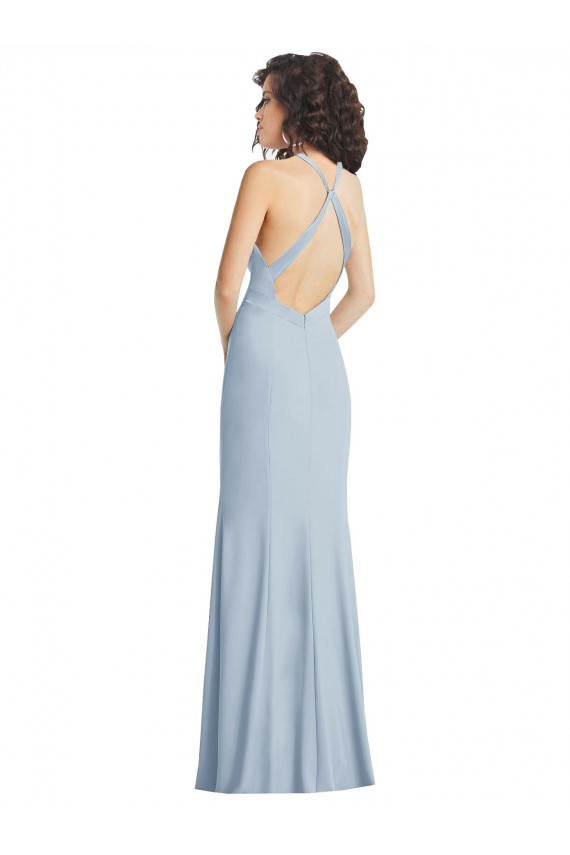 Cheap Sleeveless High Neck Stretch Crepe Light Sky Blue Long Formal Dress Canada