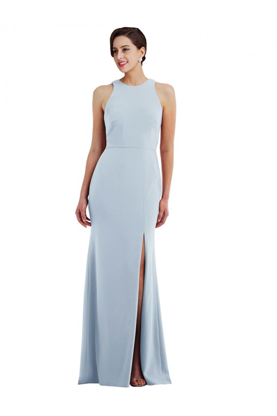Cheap Sleeveless Jewel Neck Stretch Crepe Light Sky Blue Long Formal Dress Canada