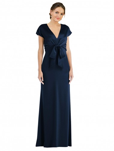 Cheap Cap Sleeves Off the Shoulder Stretch Crepe Dark Navy Long Formal Dress Canada
