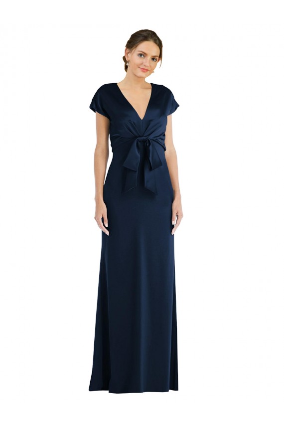 Cheap Cap Sleeves Off the Shoulder Stretch Crepe Dark Navy Long Formal Dress Canada