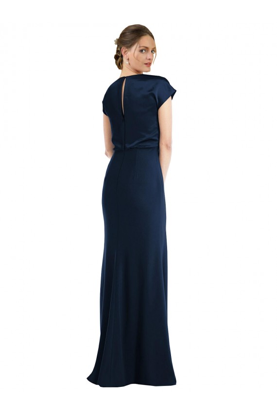 Cheap Cap Sleeves Off the Shoulder Stretch Crepe Dark Navy Long Formal Dress Canada