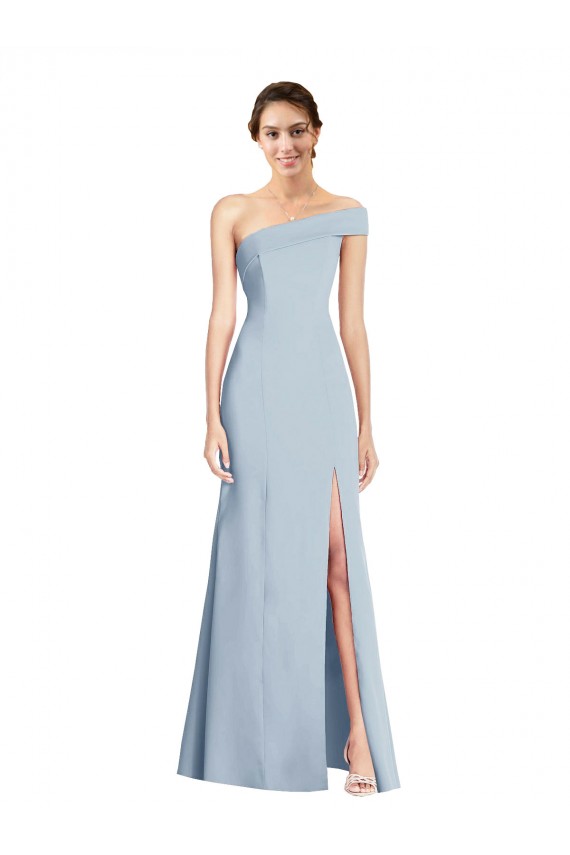 Cheap Sleeveless Off the Shoulder Stretch Crepe Light Sky Blue Long Formal Dresses Canada