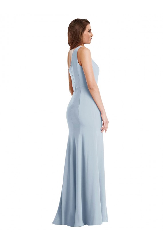 Cheap Sleeveless One Shoulder Stretch Crepe Light Sky Blue Long Formal Dress Canada