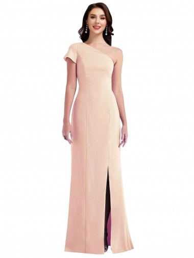 Cheap Cap Sleeves One Shoulder Stretch Crepe Nude Long Formal Dress Canada
