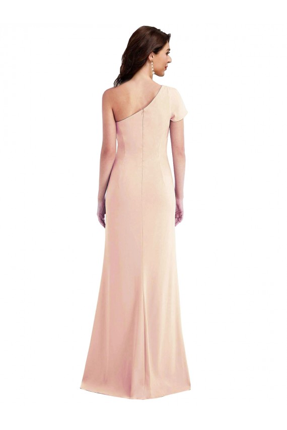 Cheap Cap Sleeves One Shoulder Stretch Crepe Nude Long Formal Dress Canada