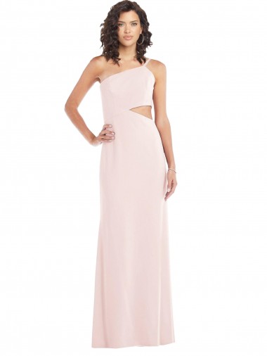 Cheap Sleeveless One Shoulder Stretch Crepe Pink Long Formal Dress Canada