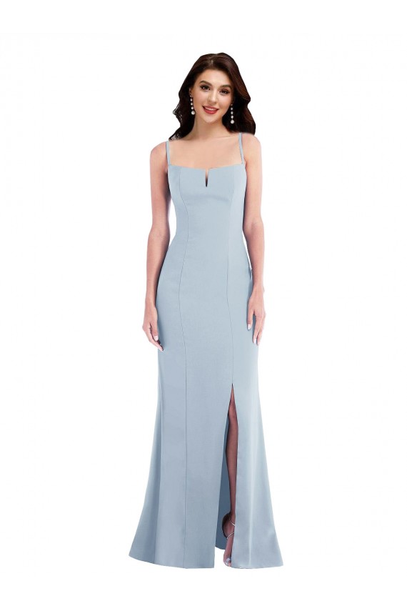 Cheap Sleeveless Spaghetti Straps Stretch Crepe Light Sky Blue Long Formal Dress Canada