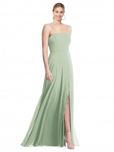 Cheap Sleeveless Square Neck Chiffon Sage Long Formal Dress Canada