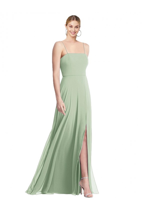 Cheap Sleeveless Square Neck Chiffon Sage Long Formal Dress Canada