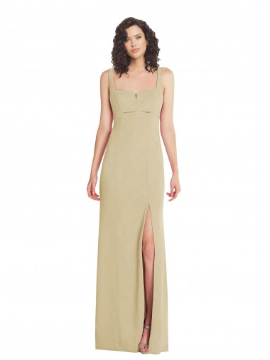Cheap Sleeveless Square Neck Stretch Crepe Champagne Long Formal Dress Canada
