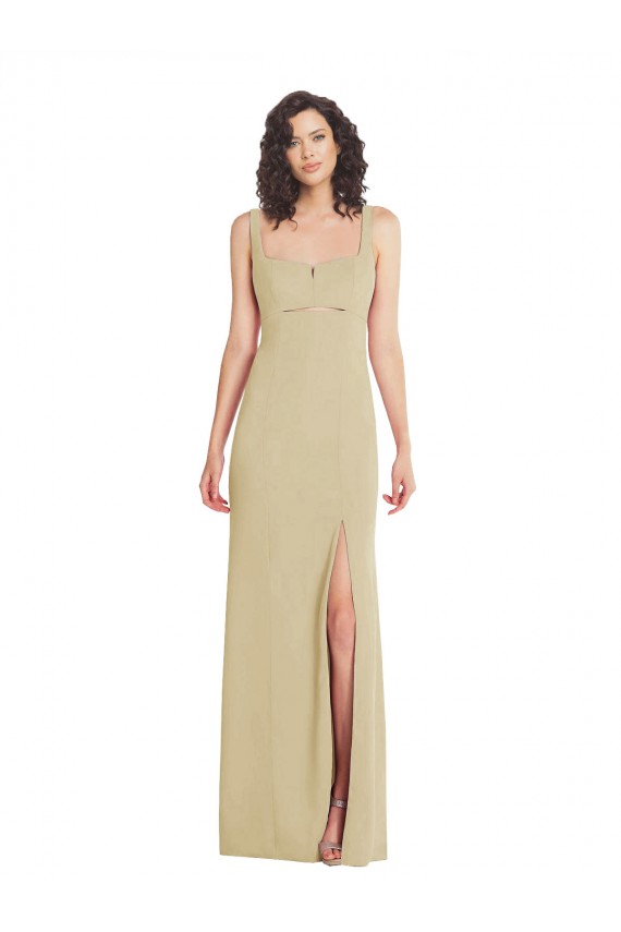 Cheap Sleeveless Square Neck Stretch Crepe Champagne Long Formal Dress Canada
