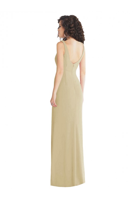 Cheap Sleeveless Square Neck Stretch Crepe Champagne Long Formal Dress Canada