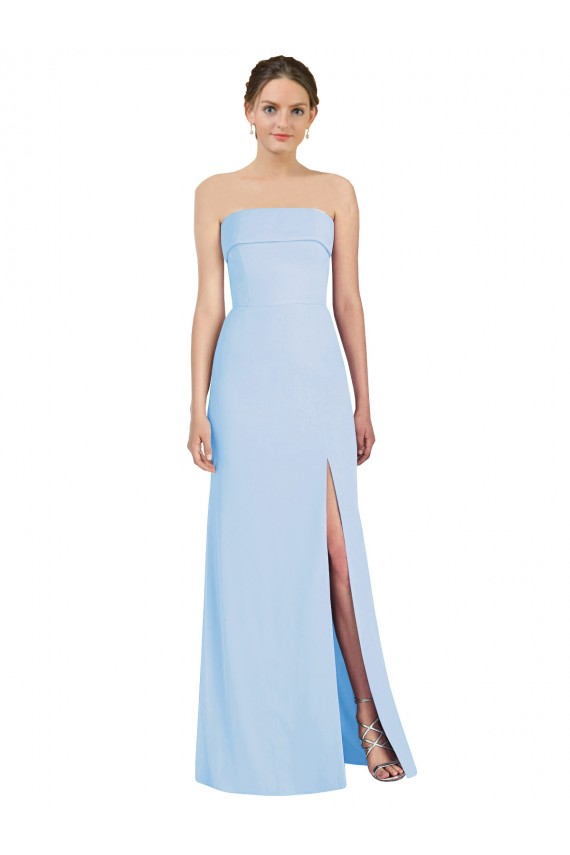 Cheap Sleeveless Strapless Chiffon Light Sky Blue Long Black Tie Formal Dress Canada