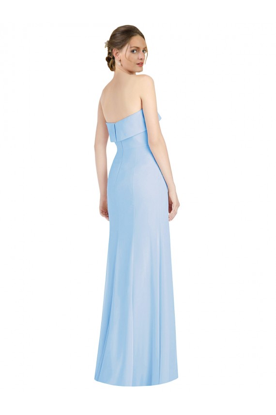 Cheap Sleeveless Strapless Chiffon Light Sky Blue Long Black Tie Formal Dress Canada
