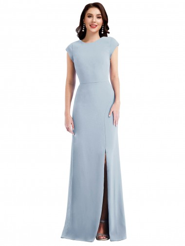 Cheap Cap Sleeves Stretch Crepe Light Sky Blue Long Formal Dress Canada