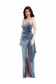 Cheap Sleeveless Sweetheart Stretch Velvet Dusty Blue Long Formal Dress Canada