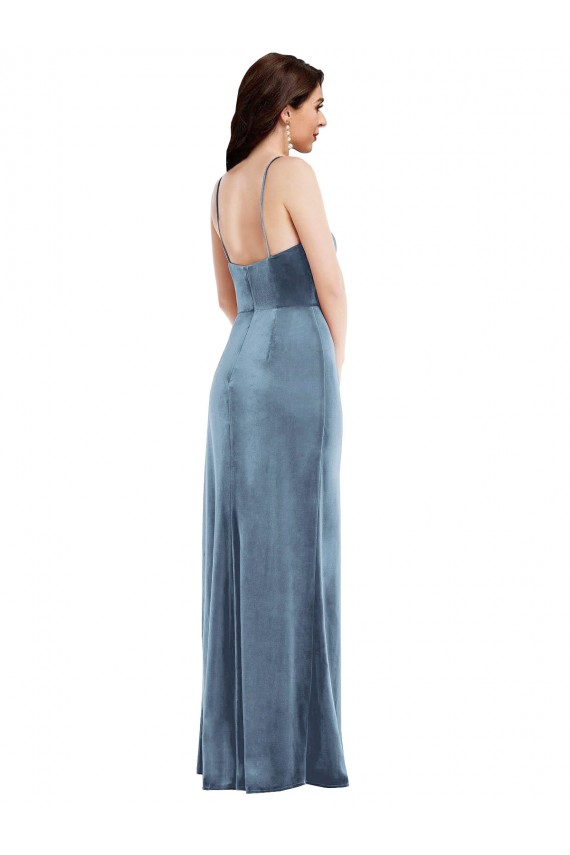 Cheap Sleeveless Sweetheart Stretch Velvet Dusty Blue Long Formal Dress Canada