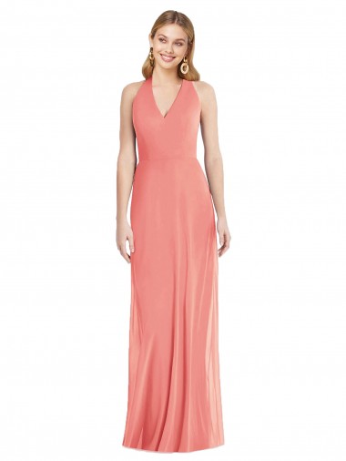 Cheap Sleeveless V-Neck Chiffon Desert Rose Long Formal Dress Canada