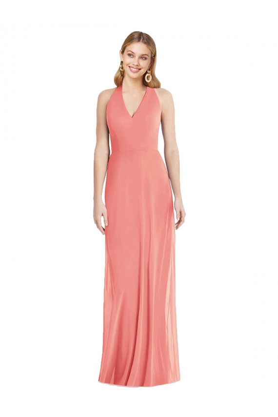 Cheap Sleeveless V-Neck Chiffon Desert Rose Long Formal Dress Canada