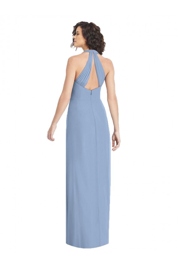 Cheap Sleeveless V-Neck Chiffon Dusty Blue Long Formal Dress Canada