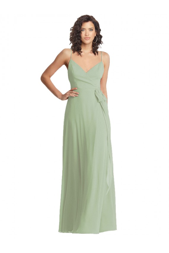 Cheap Sleeveless V-Neck Chiffon Smoke Green Long Formal Dress Canada