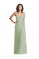 Cheap Sleeveless V-Neck Chiffon Smoke Green Long Formal Dress Canada