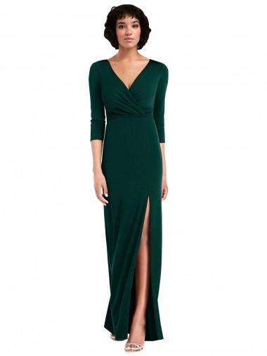 Cheap Long Sleeves V-Neck Spandex Dark Green Long Formal Dress Canada