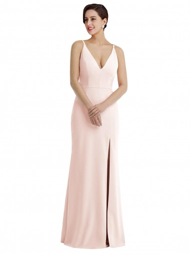 Cheap Sleeveless V-Neck Stretch Crepe Pink Long Formal Dresses Canada