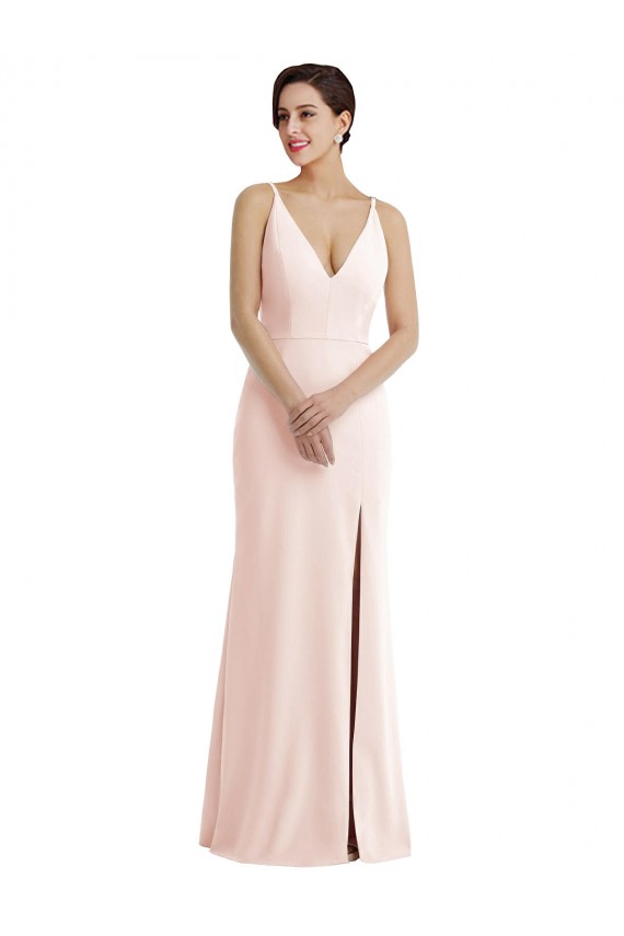 Cheap Sleeveless V-Neck Stretch Crepe Pink Long Formal Dresses Canada