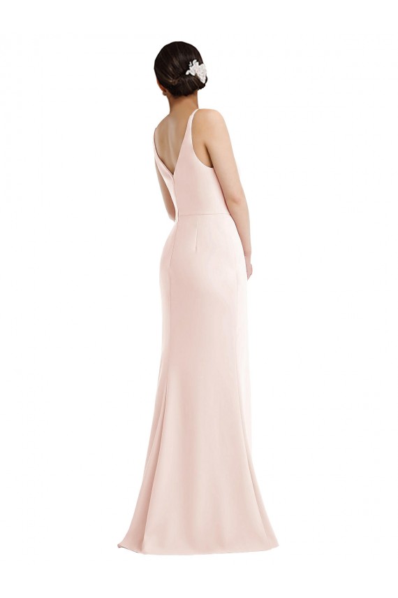 Cheap Sleeveless V-Neck Stretch Crepe Pink Long Formal Dresses Canada